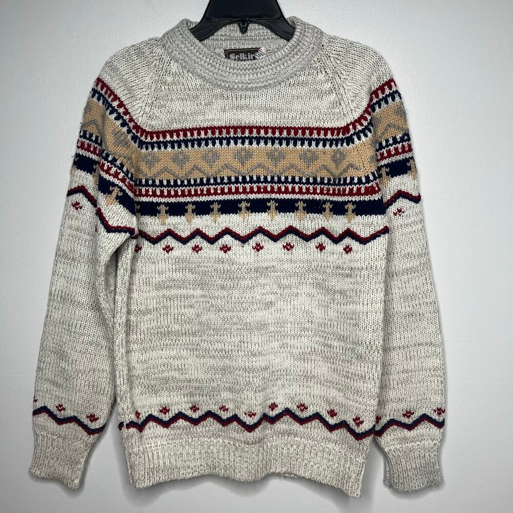 Vintage Textured Fisherman Sweater Men's M Nautical Crewneck Knit Coastal Preppy